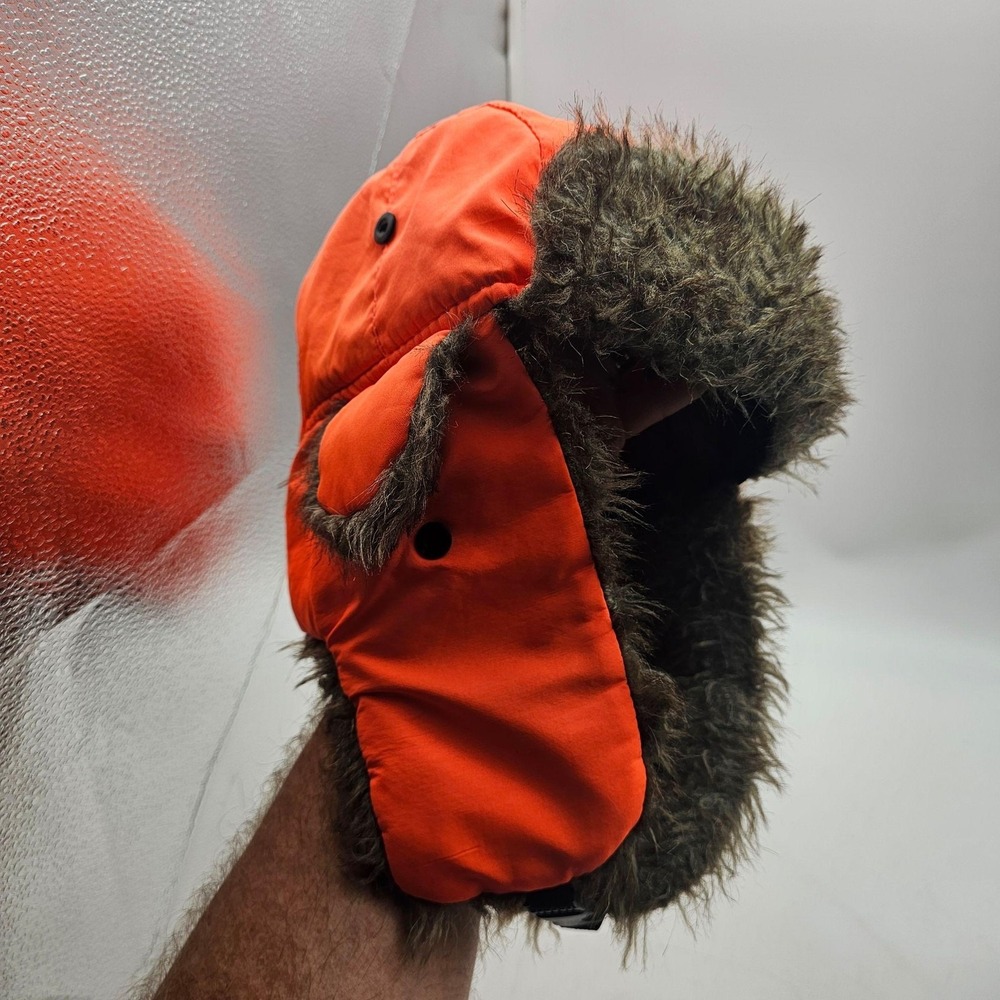 Blaze Orange Hat Trapper Faux Fur Ear Flap Winter Hunting One Size Mens Outdoor